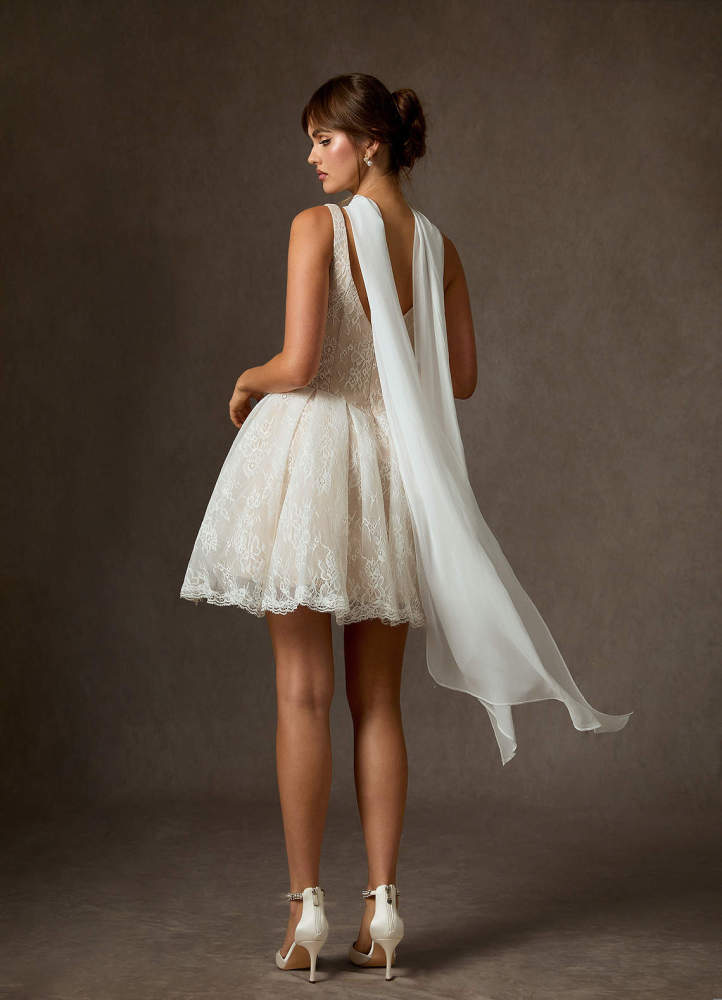 elyessen Dawn Two-Piece Diamond White A-Line Lace Dress