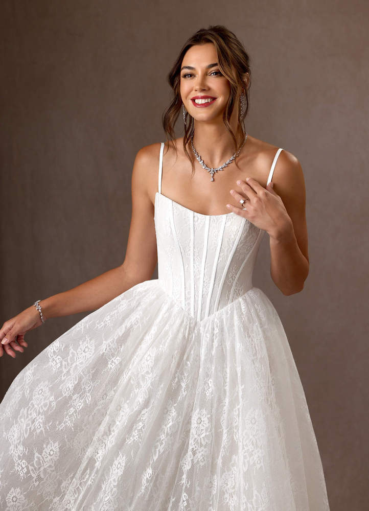 elyessen Demetria Diamond White Ball-Gown Strapless Lace Dress