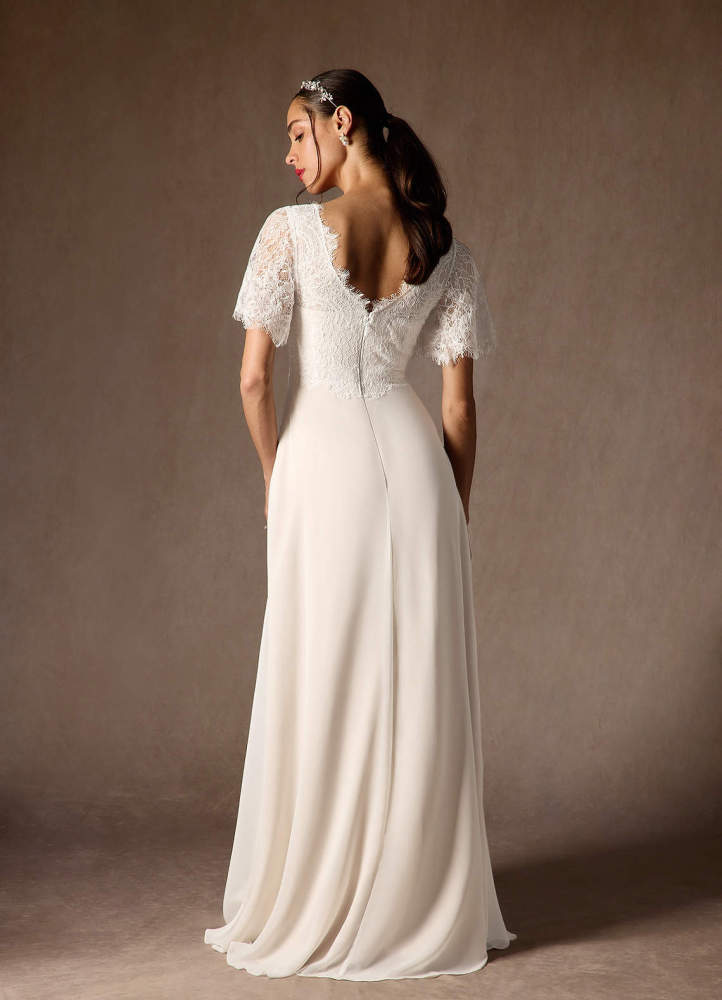 elyessen Veradis Diamond White A-Line V-Neck lace Chiffon Dress