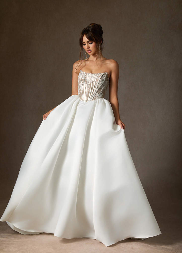 elyessen  Diamond White Ball-Gown Strapless Lace Dress