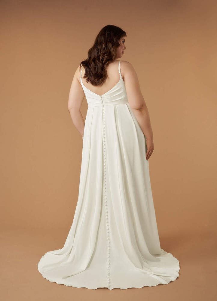elyessen Diamond White A-Line Scoop Pleated Crepe Back Satin Dress