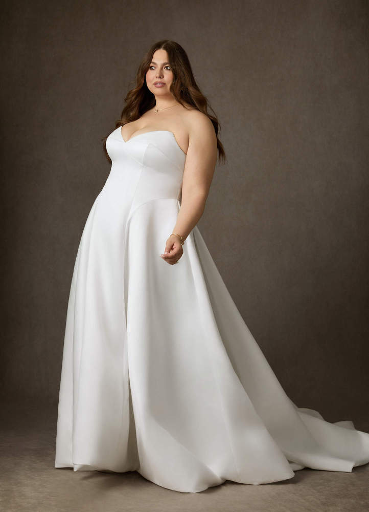 elyessen Junessa Diamond White A-Line Strapless Satin Dress