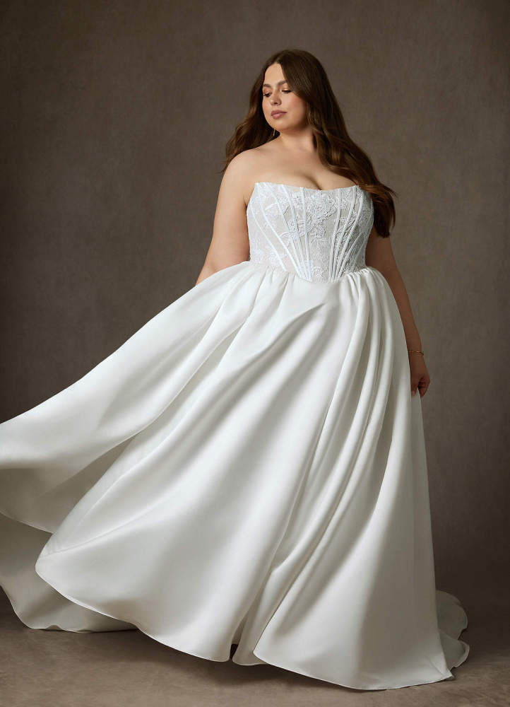 elyessen Mirabeth Diamond White Ball-Gown Strapless Lace Dress