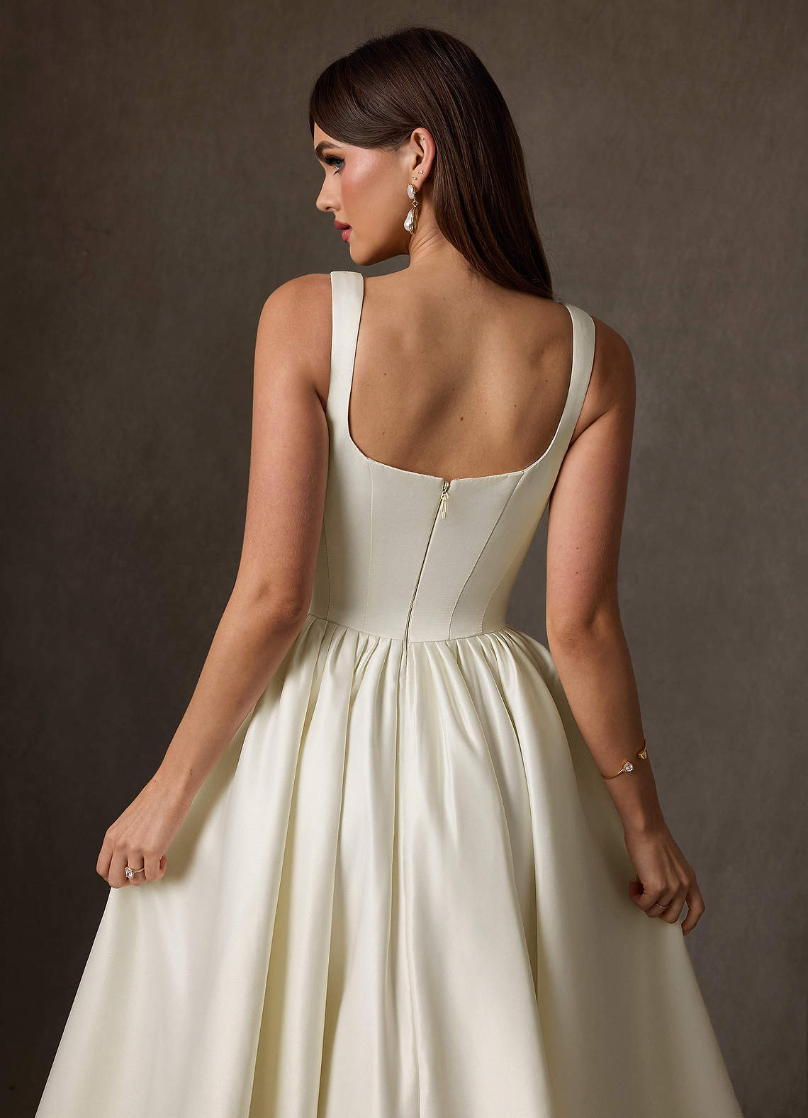 elyessen  Diamond White A-Line with Pockets Satin Dress
