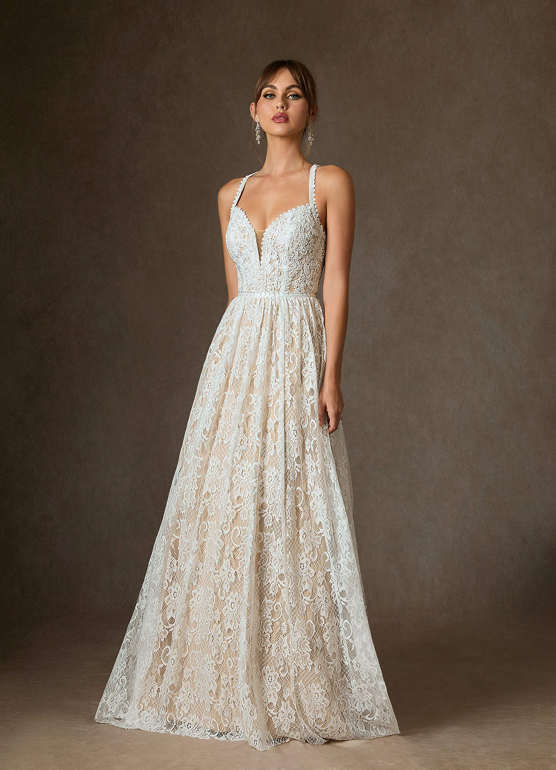 elyessen August Diamond White Champagne A-Line Lace Dress