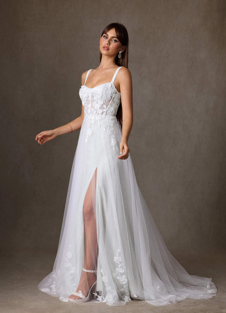 elyessen Jovana Diamond White A-Line Scoop Tulle Dress