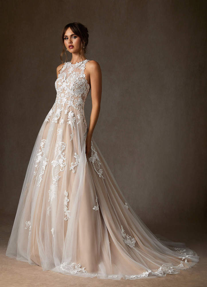 elyessen Diamond White A-Line Sweetheart Lace Tulle Dress