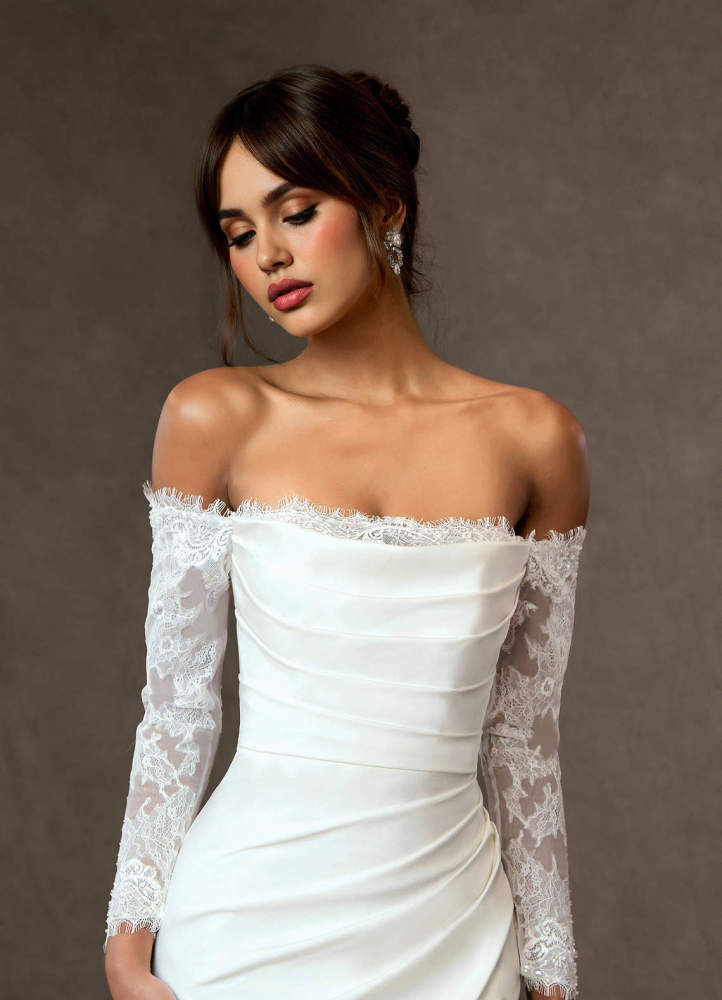 elyessen Onyx Diamond White Mermaid Sequins Crepe Back Satin Dress
