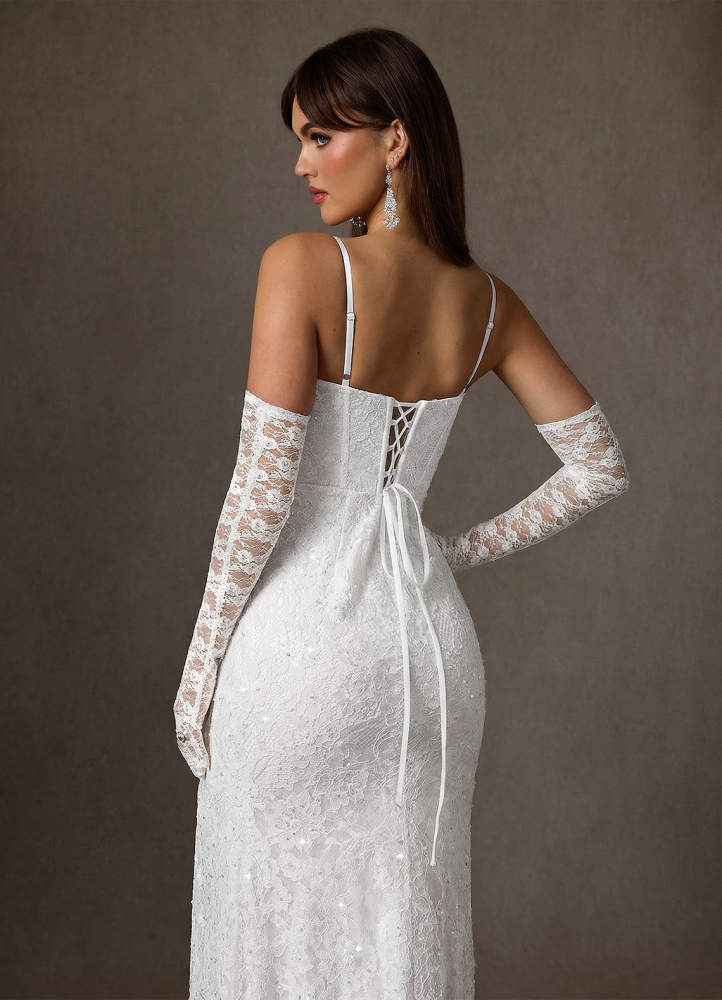 elyessen Jyotsna Stretch Diamond White A-Line Lace Dress