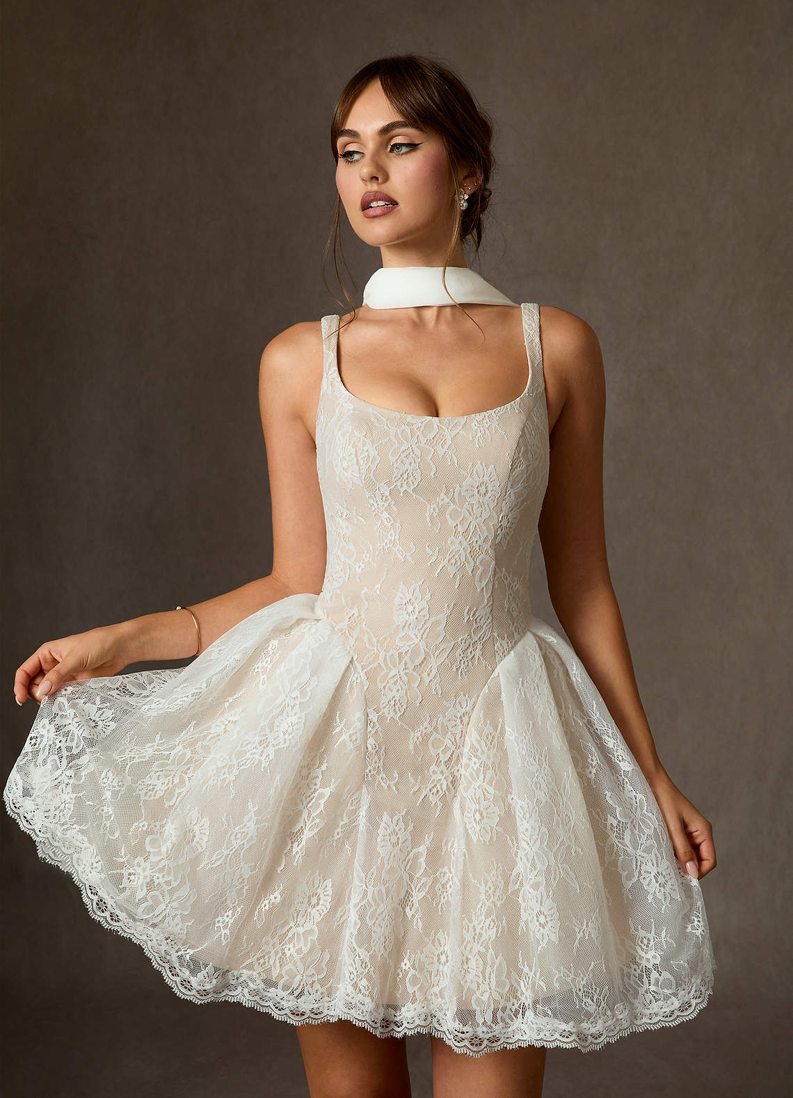 elyessen Dawn Two-Piece Diamond White A-Line Lace Dress
