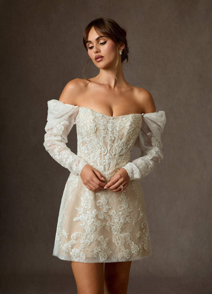 elyessen Diamond White A-Line Strapless Lace Dress