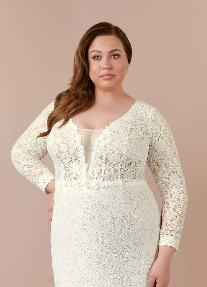 elyessen Cream Sheath V-Neck Tulle Dress