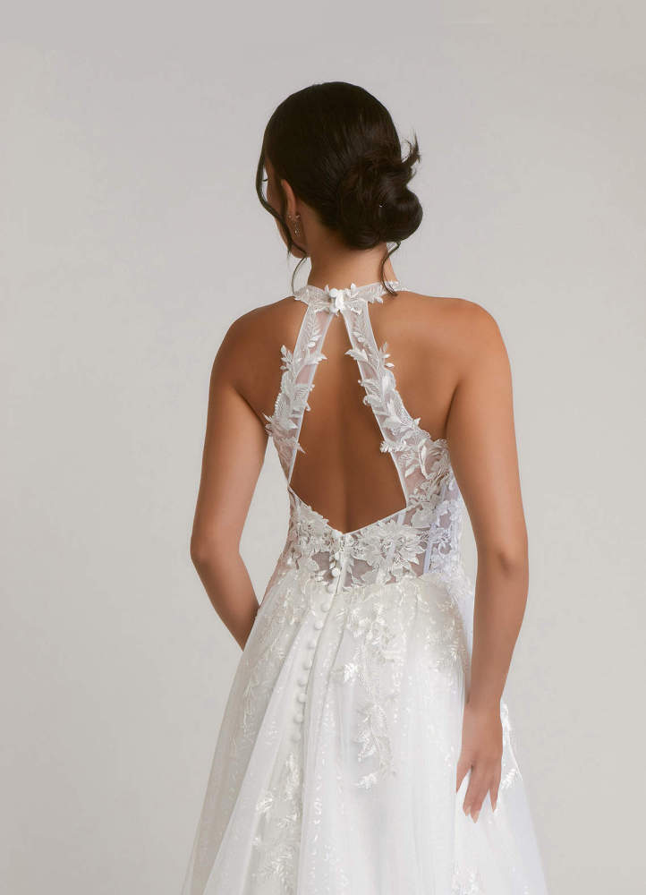 elyessen Dysis Diamond White A-Line Halter Sequins Tulle Dress