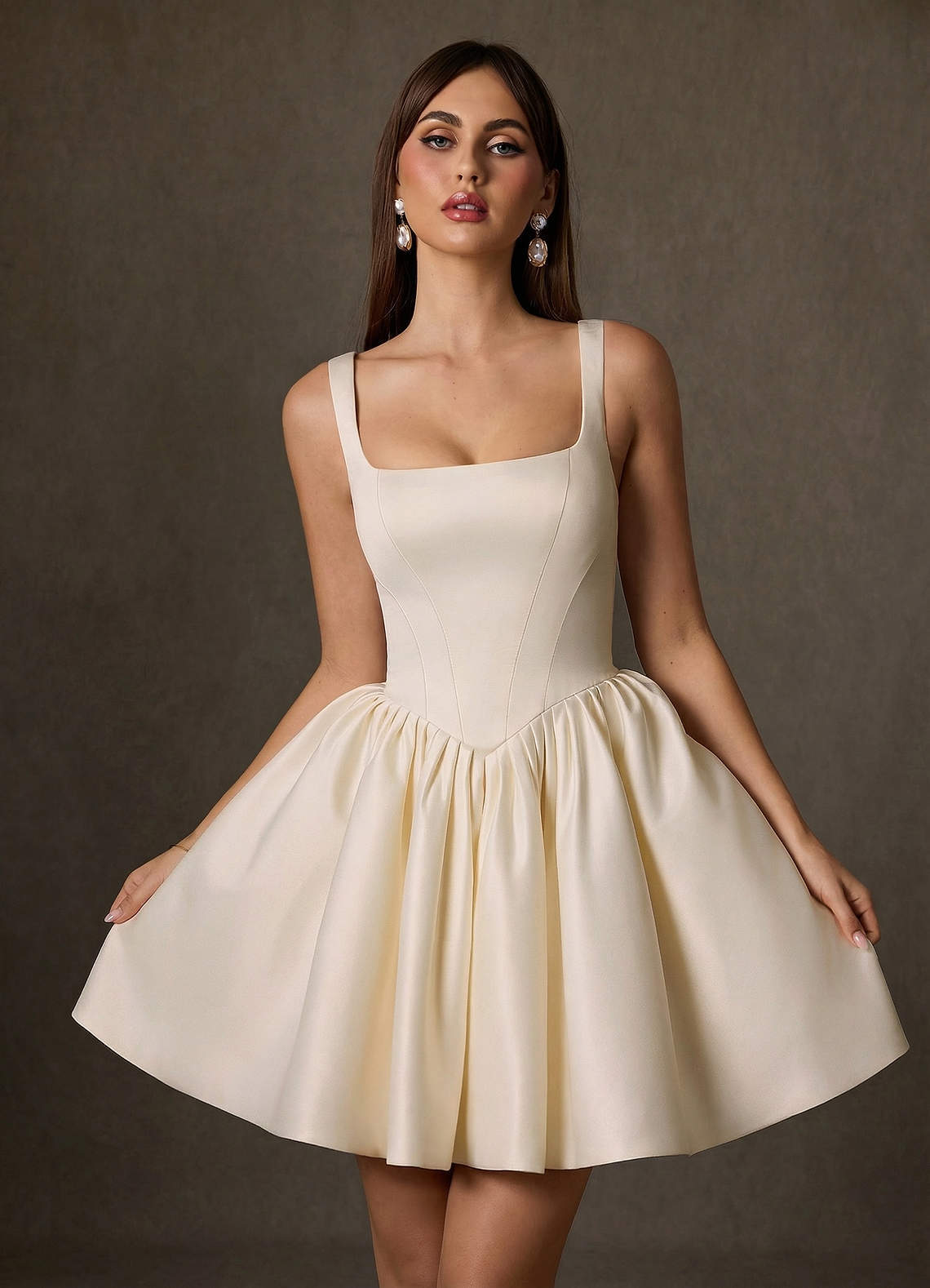 elyessen  Diamond White A-Line with Pockets Satin Dress