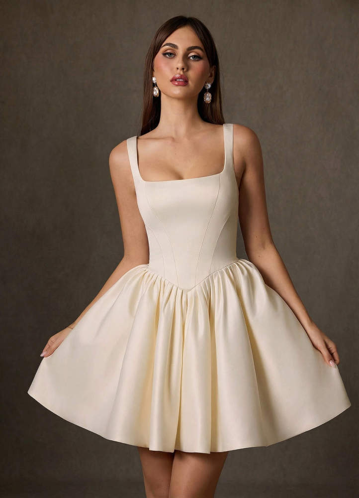 elyessen  Diamond White A-Line with Pockets Satin Dress