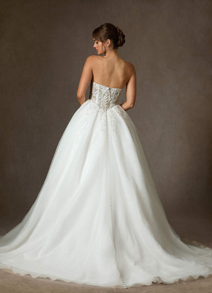 elyessen  Diamond White Ball-Gown Strapless Lace Dress