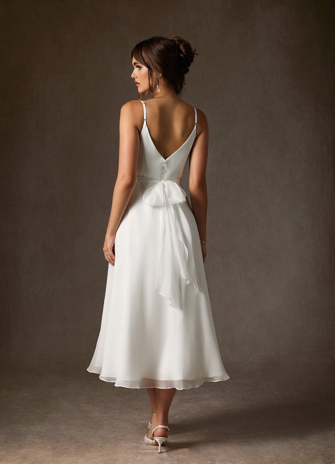elyessen Kali Diamond White A-Line V-Neck Pleated Crinkle Chiffon Dress