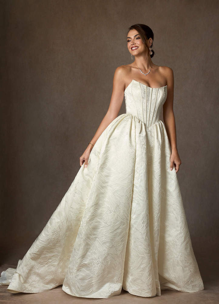 elyessen Demetria Diamond White Ball-Gown Strapless Floral Jacquard Dress