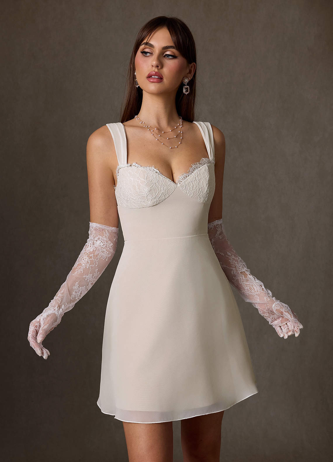 elyessen Scarlette Diamond White A-Line Sweetheart lace Chiffon Dress