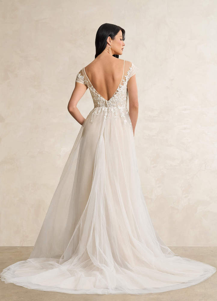 elyessen  Diamond White A-Line V-Neck Tulle Dress