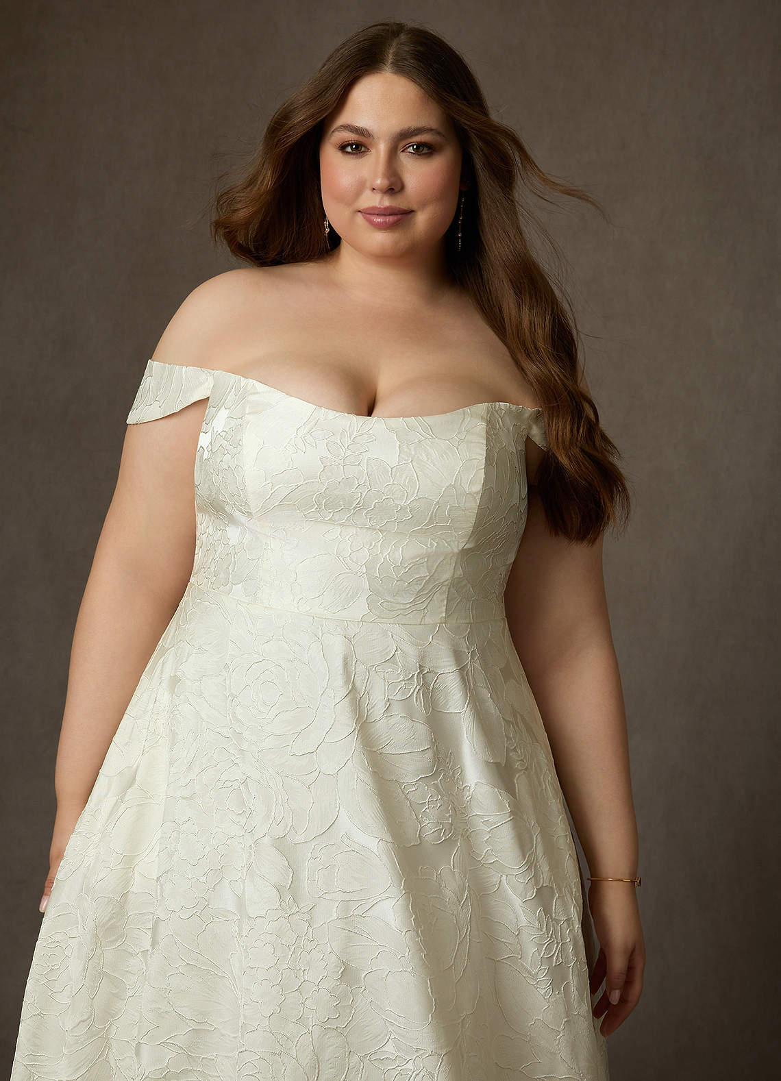 elyessen Diamond White Ball-Gown Strapless Floral Jacquard Dress