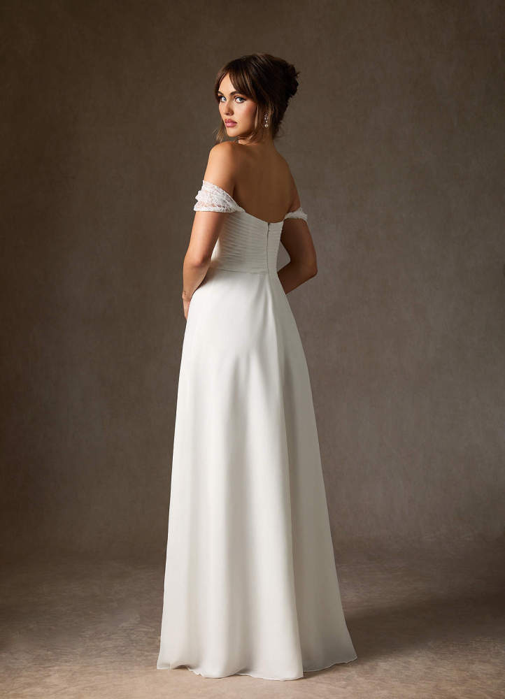 elyessen Zadie Diamond White A-Line Off the Shoulder Chiffon Dress