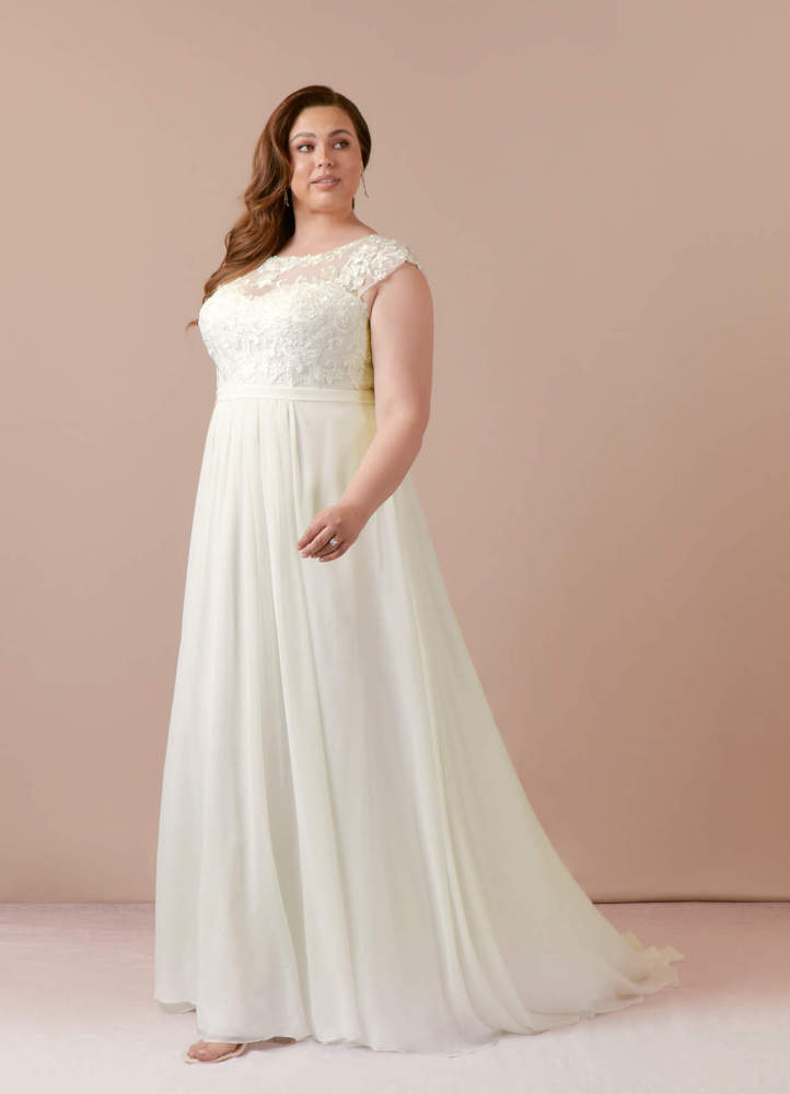 elyessen  Diamond White A-Line Scoop Sequins Chiffon Dress
