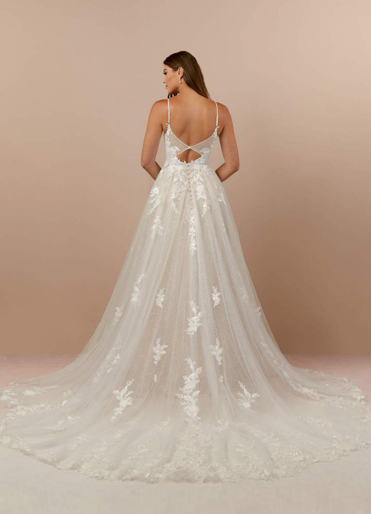 elyessen  Diamond White A-Line V-Neck Lace Tulle Dress