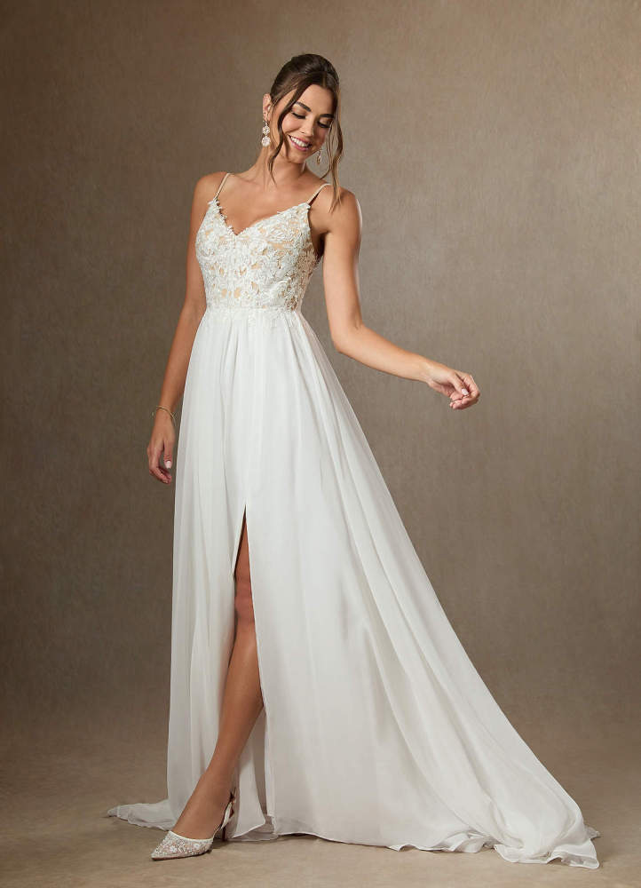 elyessen Gala Diamond White A-Line Lace Chiffon Dress