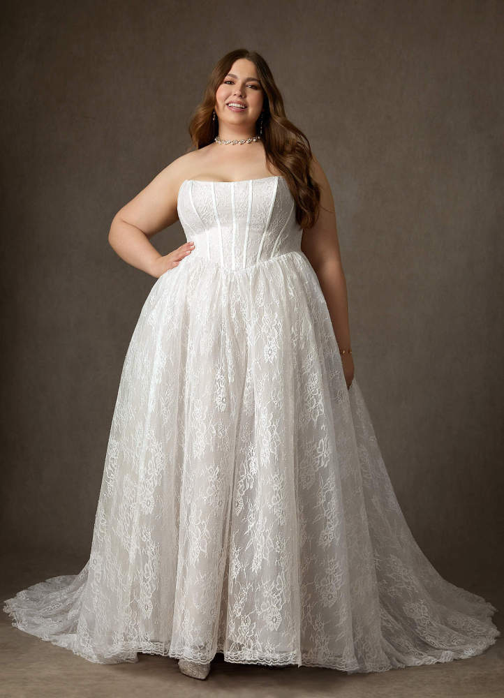 elyessen Demetria Diamond White Ball-Gown Strapless Lace Dress