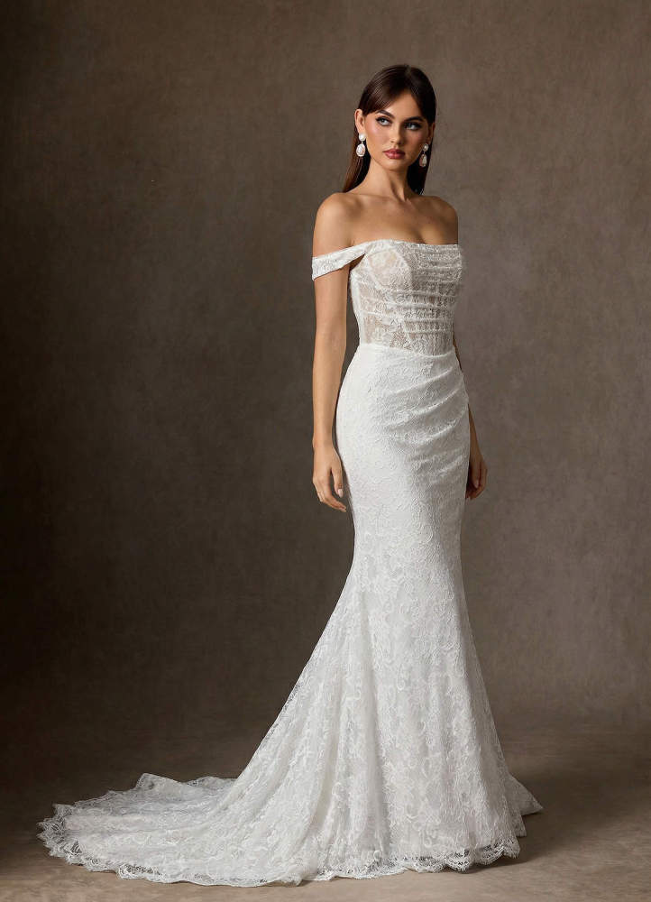 elyessen  Diamond White Mermaid Lace Dress