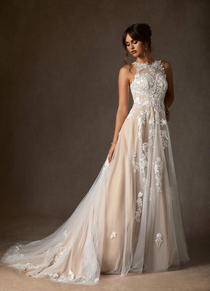 elyessen Diamond White A-Line Sweetheart Lace Tulle Dress