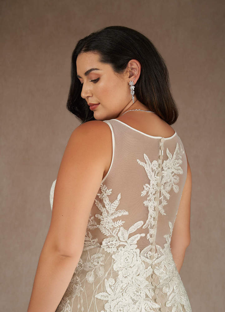 elyessen  Diamond White Champagne Mermaid Sequins Tulle Dress