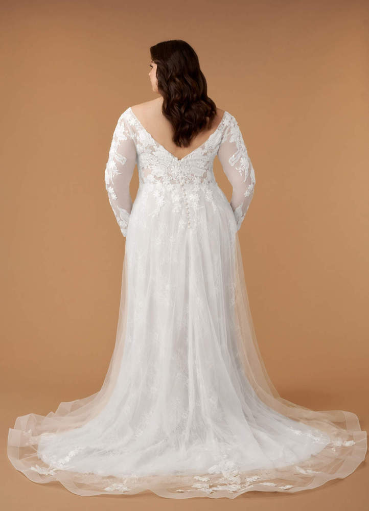 elyessen Leila Diamond White Champagne A-Line V-Neck Sequins Tulle Dress