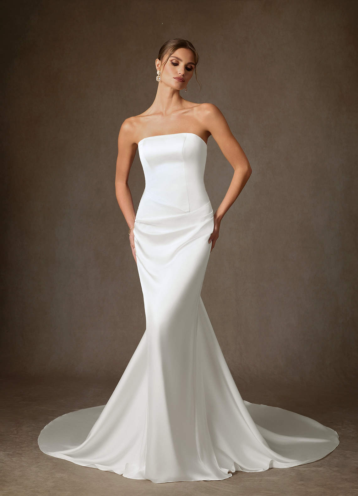 elyessen Begonia Stretch Diamond White Sheath Strapless Stretch Satin Dress
