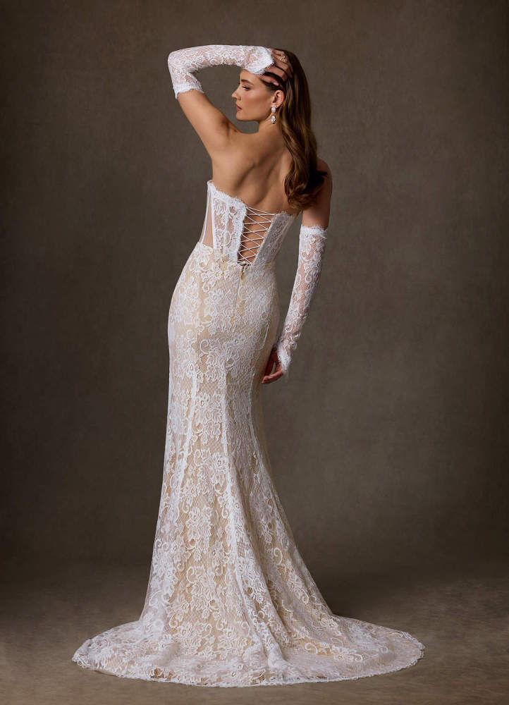 elyessen Diamond White Sheath Strapless Lace Dress