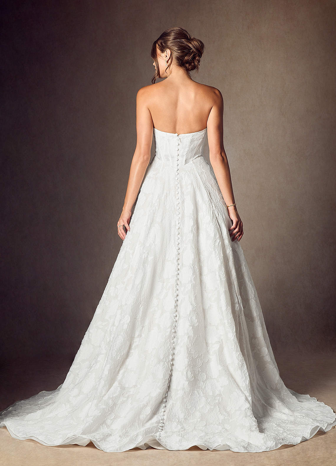 elyessen Meadow Diamond White Ball-Gown Strapless Floral Burnout Jacquard Dress