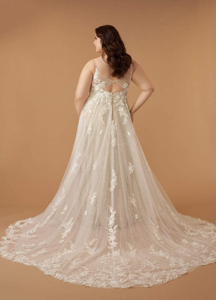 elyessen  Diamond White A-Line V-Neck Lace Tulle Dress