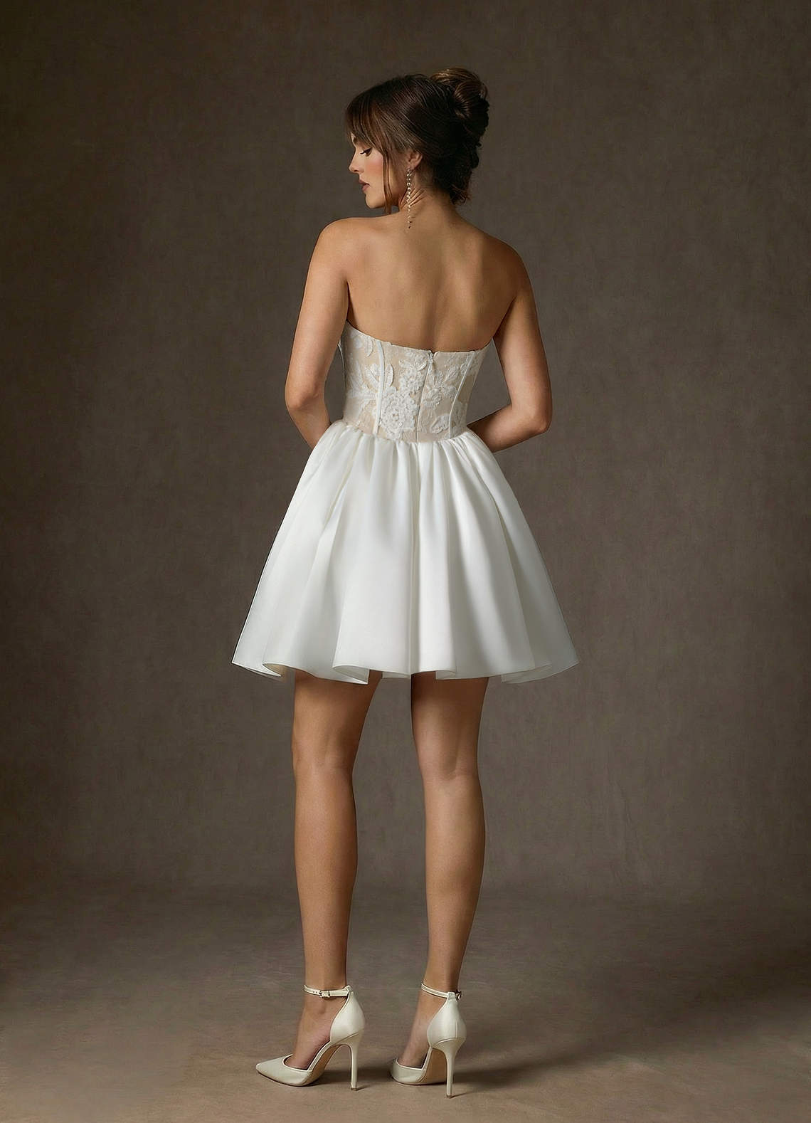 elyessen Barica Diamond White A-Line Strapless Lace Dress