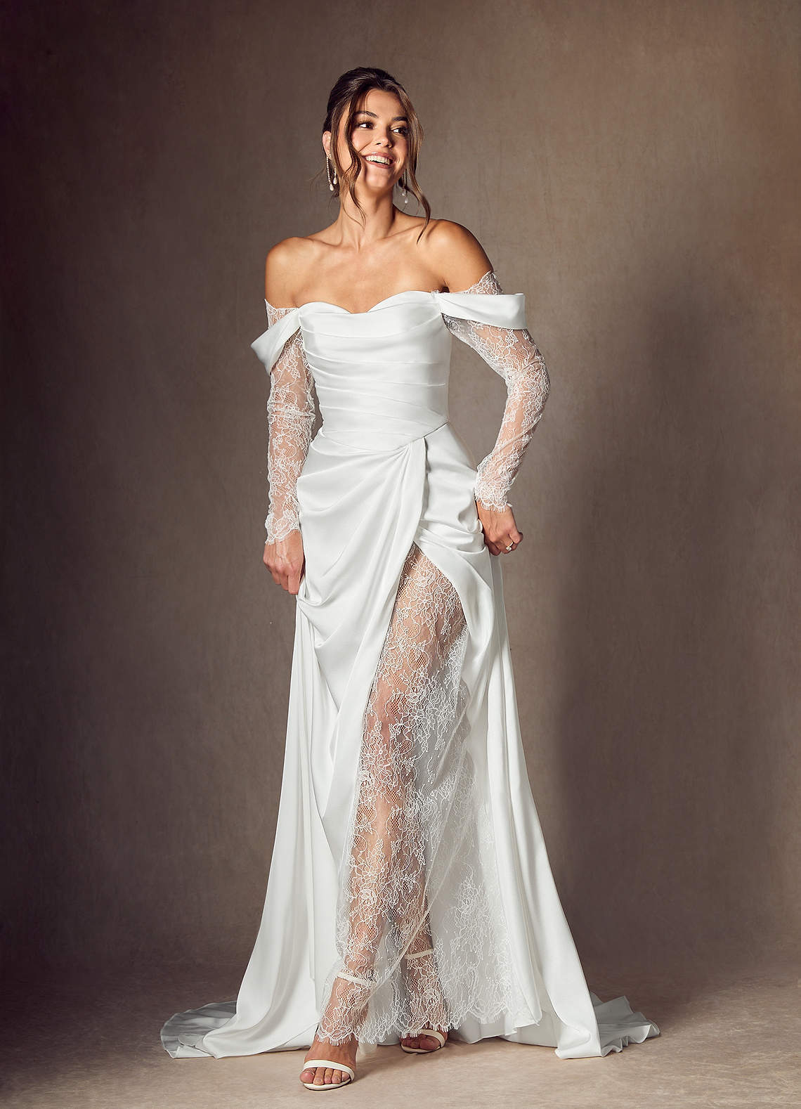 elyessen Alexa Stretch Diamond White A-Line Sweetheart Neckline Lace Dress