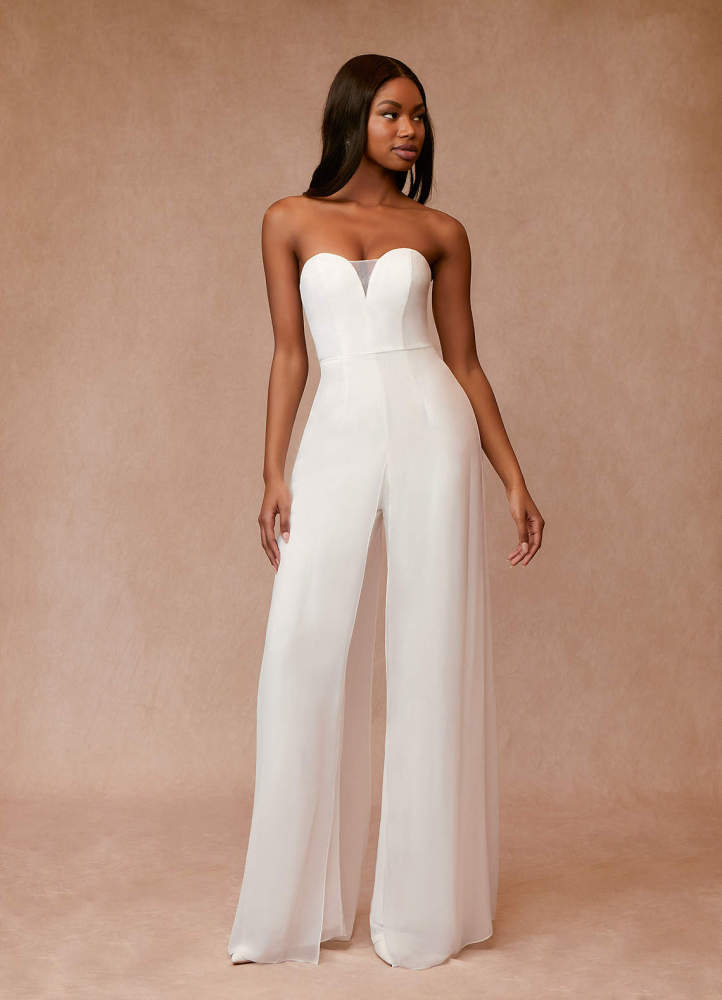 elyessen Tamara Diamond White Pant Styles Strapless Chiffon Dress