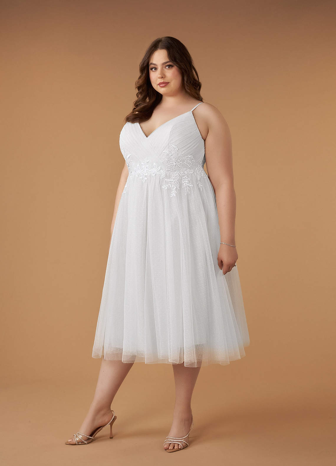 elyessen Liana Diamond White A-Line V-Neck Sequins Tulle Dress