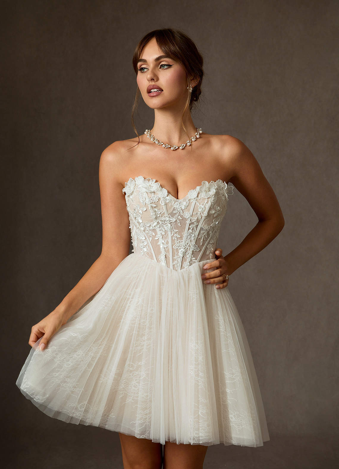 elyessen  Diamond White Ball-Gown Off the Shoulder Lace Dress