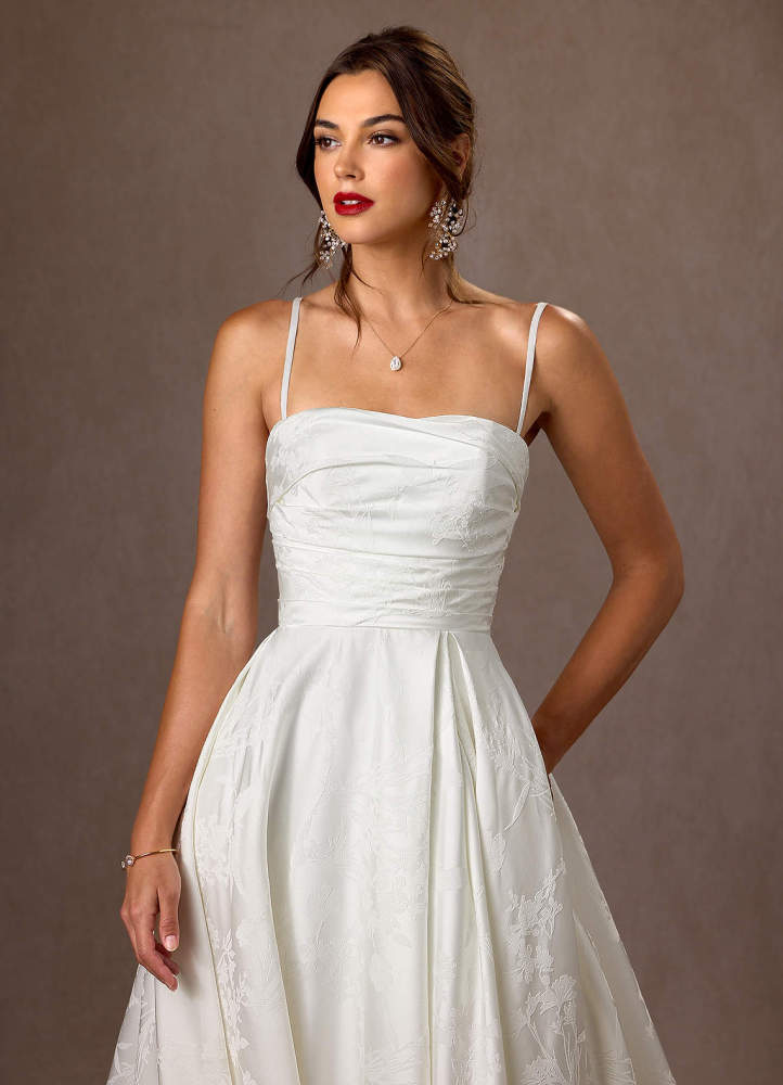 elyessen Daliah Diamond White A-Line Strapless Floral Jacquard Dress