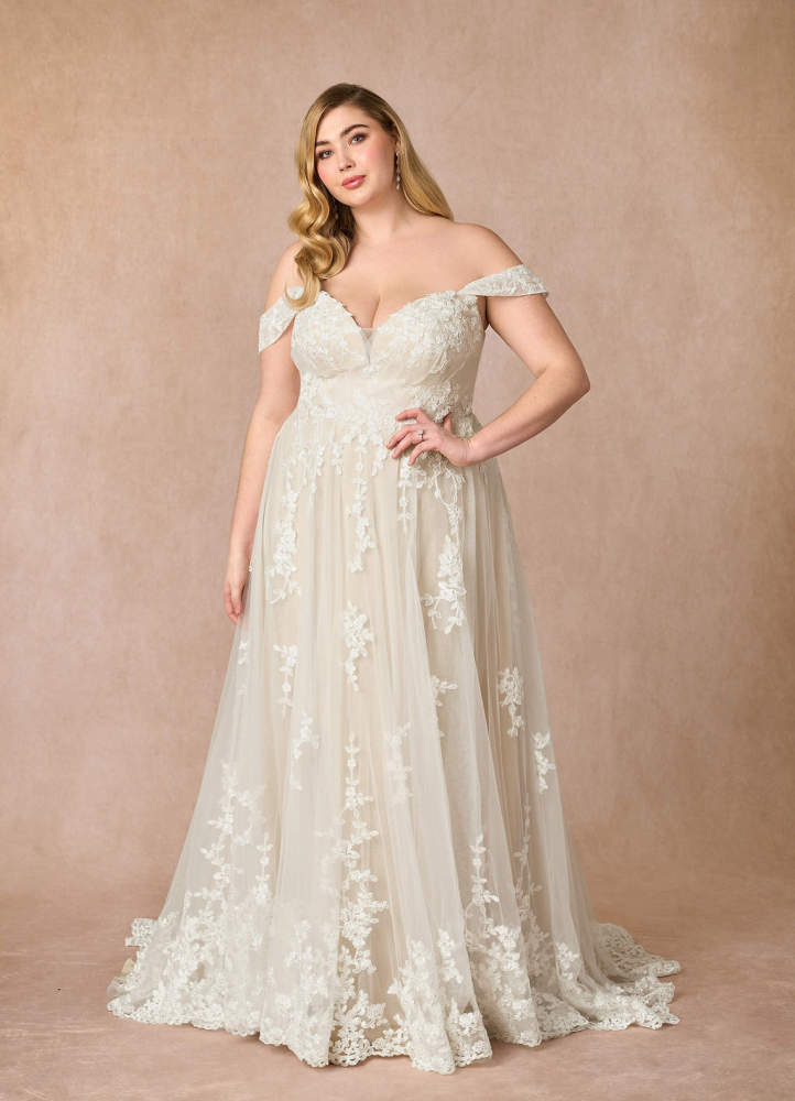 elyessen  Diamond White A-Line Off the Shoulder Tulle Dress