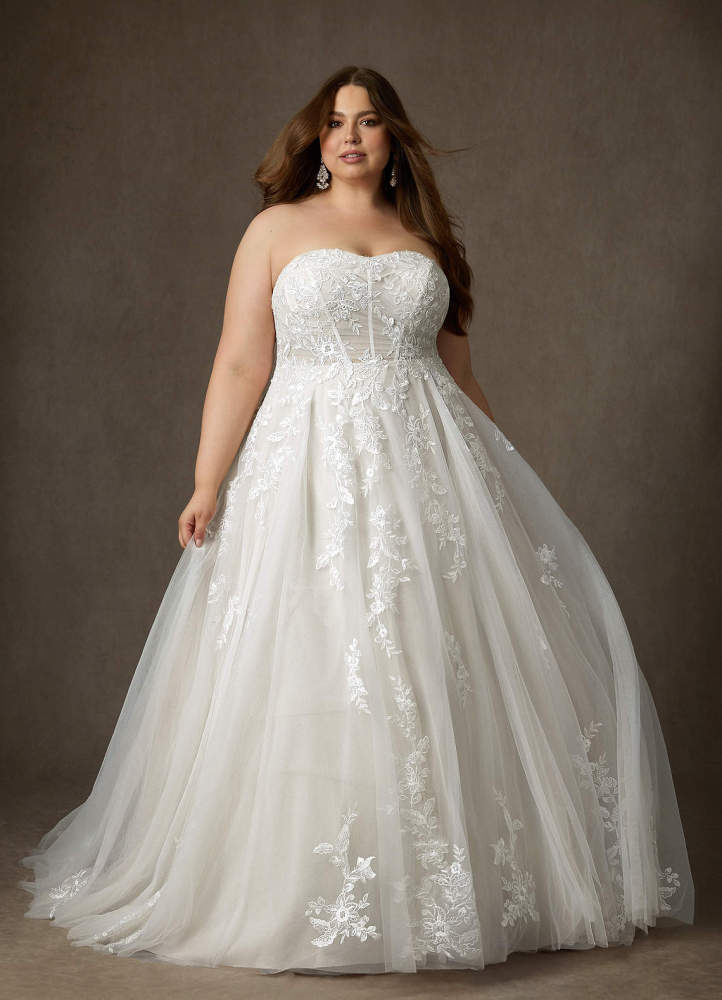 elyessen Keri Diamond White Ball-Gown Strapless Lace Dress