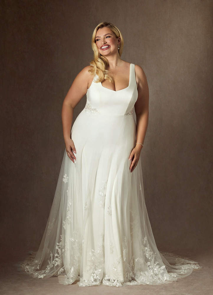 elyessen Diamond White A-Line Sequins Crepe Back Satin Dress