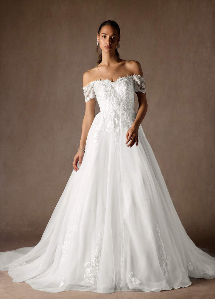 elyessen Rowe Diamond White Ball-Gown Off the Shoulder Tulle Dress