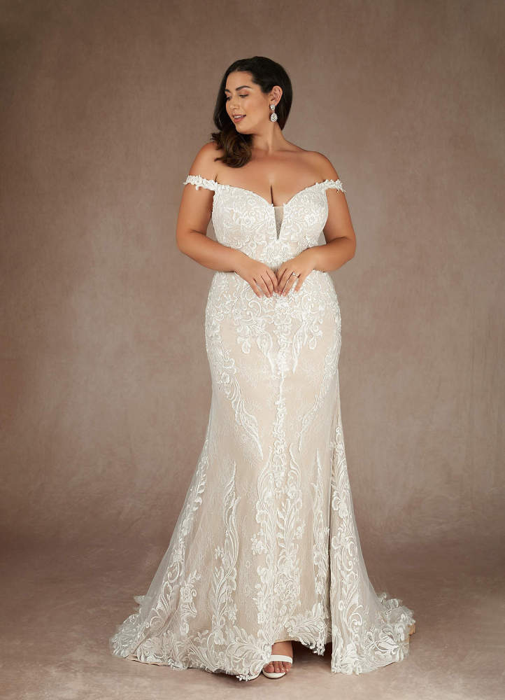 elyessen  Diamond White Champagne Mermaid V-Neck Sequins Lace Dress
