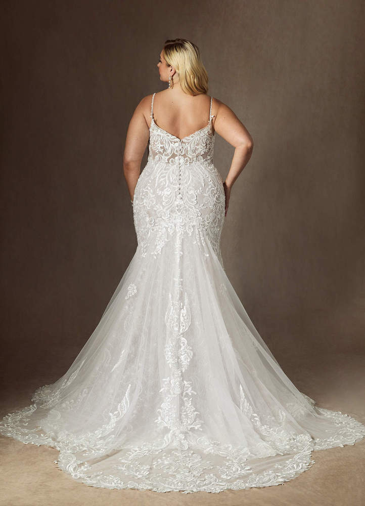 elyessen Camlynn Diamond White Mermaid V-Neck Sequins Tulle Dress